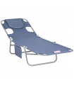 Outsunny Beach Chaise Lounge Portable Adjustable Backrest with Face Cavity Grey