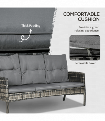 Outsunny Rattan Garden Furniture Sofa Set, 2 Armchairs 2 Footstools Table Grey