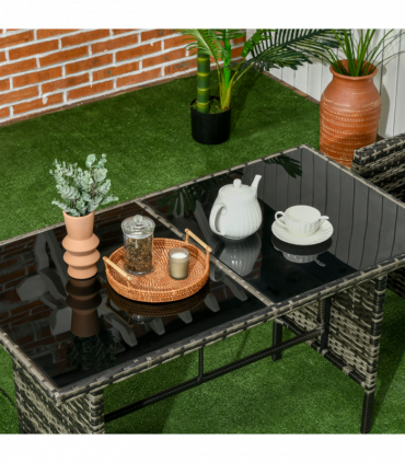 Outsunny Rattan Garden Furniture Sofa Set, 2 Armchairs 2 Footstools Table Grey