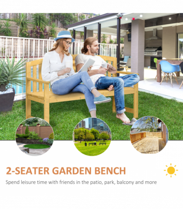 2 Person Garden Bench Wooden Outdoor Furniture with Armrest Orange