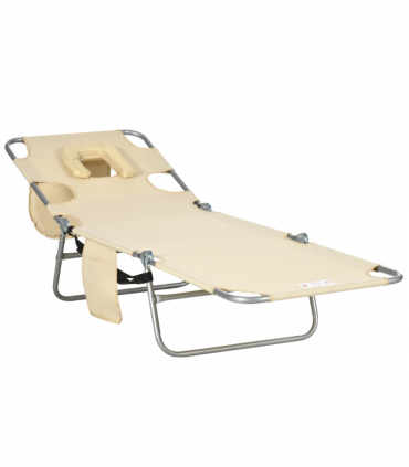 Patio Foldable Sun Lounger 5 Level Adjustable Reclining Chair Beige