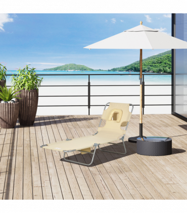 Patio Foldable Sun Lounger 5 Level Adjustable Reclining Chair Beige