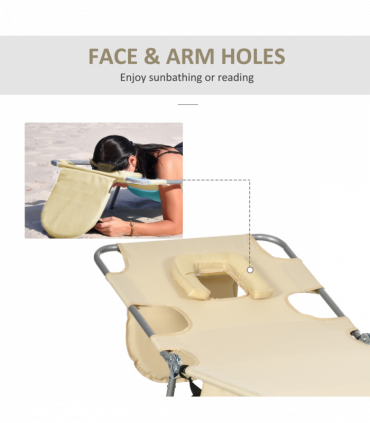 Patio Foldable Sun Lounger 5 Level Adjustable Reclining Chair Beige