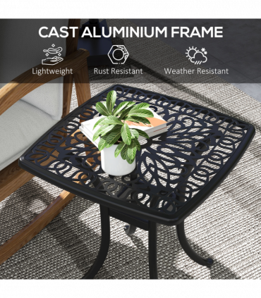 Outsunny Cast Aluminium Bistro Table with Umbrella Hole for Poolside, Black