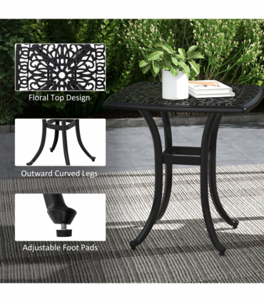 Outsunny Cast Aluminium Bistro Table with Umbrella Hole for Poolside, Black