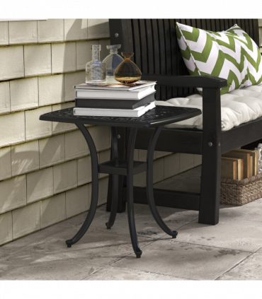 Outsunny Cast Aluminium Bistro Table with Umbrella Hole for Poolside, Black