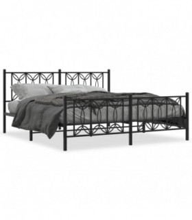 vidaXL Metal Bed Frame with Headboard and Footboard Black 183x213 cm