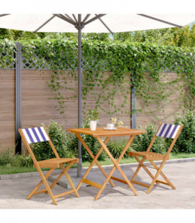 vidaXL 3 Piece Bistro Set Blue and White Fabric and Solid Wood
