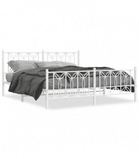 vidaXL Metal Bed Frame with Headboard and Footboard White 183x213 cm