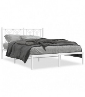 vidaXL Metal Bed Frame with Headboard White 140x190 cm