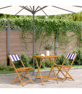 vidaXL 3 Piece Bistro Set Blue and White Fabric and Solid Wood