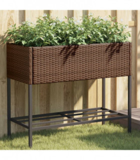 vidaXL Garden Planter with Shelf Brown Poly Rattan