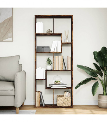 vidaXL Room Divider Bookcase Smoked Oak 67x25x161.5 cm Engineered Wood