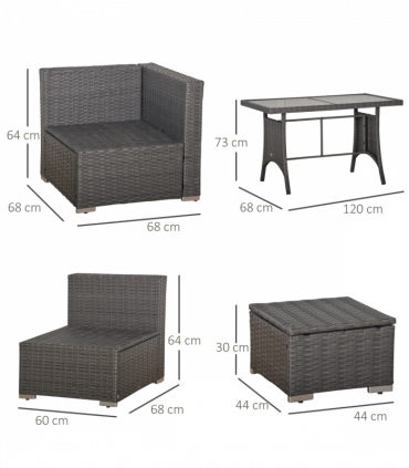 10 Pcs Rattan Sofa Set-Grey/Dusty Blue Cushion