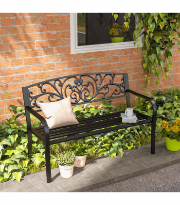 2-Seater Garden Bench, Steel-Black