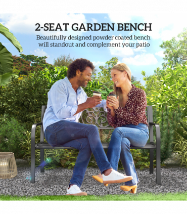 2-Seater Garden Bench, Steel-Black