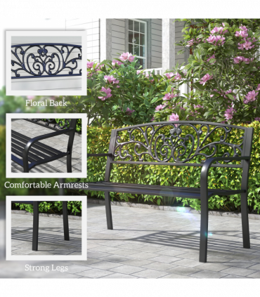 2-Seater Garden Bench, Steel-Black