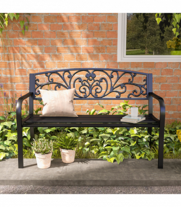 2-Seater Garden Bench, Steel-Black