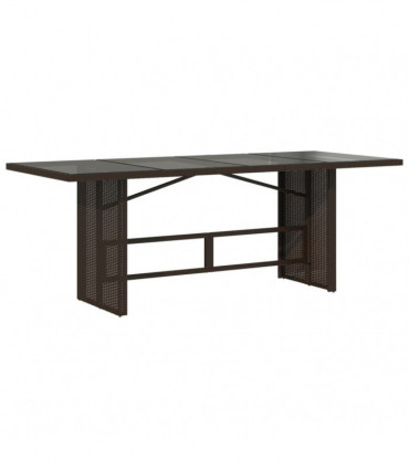 vidaXL Garden Table with Glass Top Brown 190x80x75 cm Poly Rattan