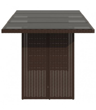 vidaXL Garden Table with Glass Top Brown 190x80x75 cm Poly Rattan