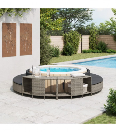 vidaXL Storage Shelves for Hot Tub 2 pcs Grey Poly Rattan