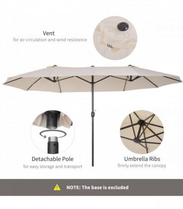 Garden Umbrella 4.6m Double-Sided Beige Metal Parasol Sun Umbrella