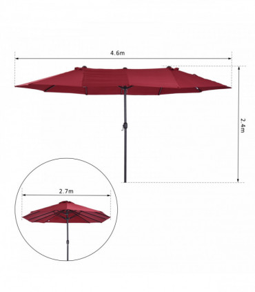 4.6m Double-Sided Patio Parasol Sun Umbrella-Wine Red