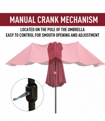 4.6m Double-Sided Patio Parasol Sun Umbrella-Wine Red