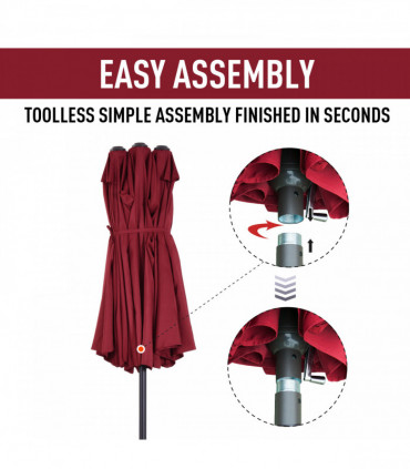 4.6m Double-Sided Patio Parasol Sun Umbrella-Wine Red