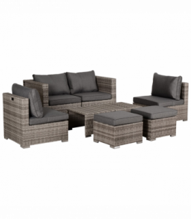  6-Seater Sofa & Coffee Table Rattan Outdoor Garden Furniture Set Grey
