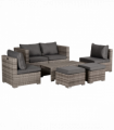  6-Seater Sofa & Coffee Table Rattan Outdoor Garden Furniture Set Grey