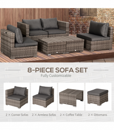  6-Seater Sofa & Coffee Table Rattan Outdoor Garden Furniture Set Grey