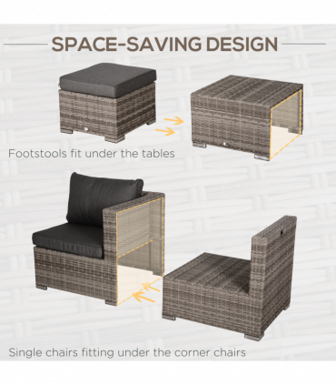  6-Seater Sofa & Coffee Table Rattan Outdoor Garden Furniture Set Grey