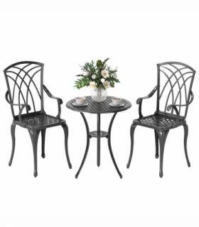 Cast Aluminium 2-Seater Outdoor Garden Table & Chair Set Brown