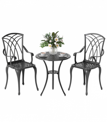 Cast Aluminium 2-Seater Outdoor Garden Table & Chair Set Brown