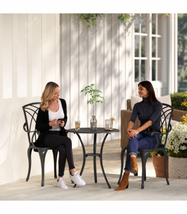 Cast Aluminium 2-Seater Outdoor Garden Table & Chair Set Brown