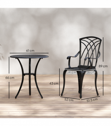 Cast Aluminium 2-Seater Outdoor Garden Table & Chair Set Brown