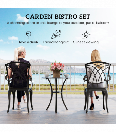 Cast Aluminium 2-Seater Outdoor Garden Table & Chair Set Brown