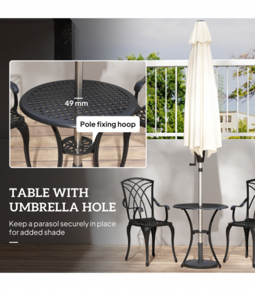 Cast Aluminium 2-Seater Outdoor Garden Table & Chair Set Brown