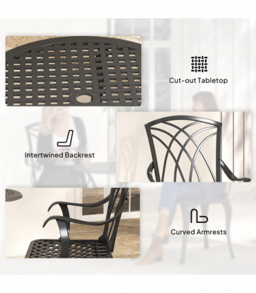 Cast Aluminium 2-Seater Outdoor Garden Table & Chair Set Brown