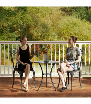 Cast Aluminium 2-Seater Outdoor Garden Table & Chair Set Brown