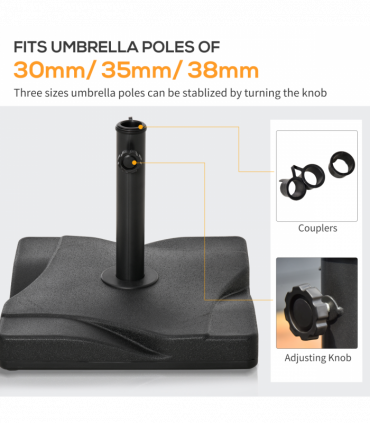 Garden Square Parasol Base Black Cement Outdoor 20kg 30mm 35mm 38mm 50.83cm