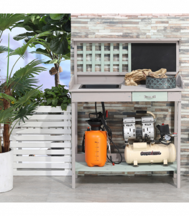 Outdoor Wooden Potting Table Bench Workstation Planting Shelves