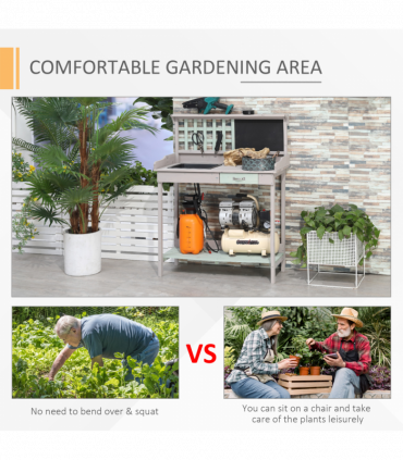 Outdoor Wooden Potting Table Bench Workstation Planting Shelves