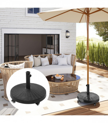 Resin Patio Umbrella Base Parasol Stand Weight Deck Holder w/ Wheels Outdoor
