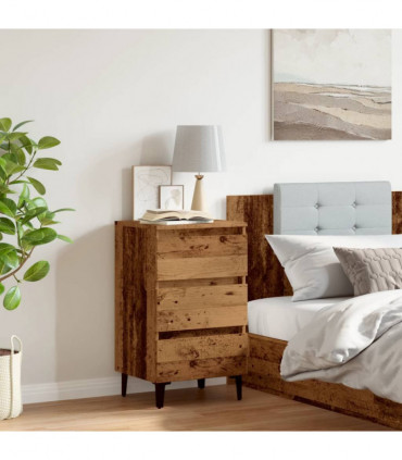 vidaXL Bed Cabinet with Metal Legs Old Wood 40x35x69 cm