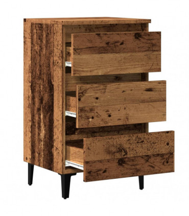 vidaXL Bed Cabinet with Metal Legs Old Wood 40x35x69 cm