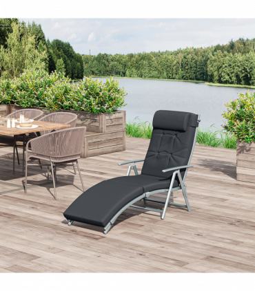 Steel Frame Outdoor Garden Padded Sun Lounger Black 137L x 63.5W x 100.5H