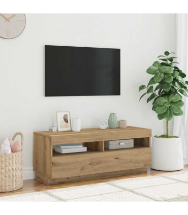 vidaXL TV Cabinet with LED Lights Artisian Oak 100x35x40 cm Engineered Wood