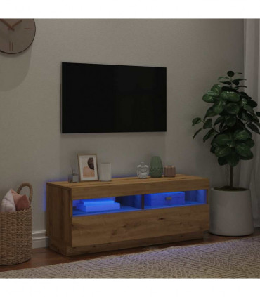 vidaXL TV Cabinet with LED Lights Artisian Oak 100x35x40 cm Engineered Wood